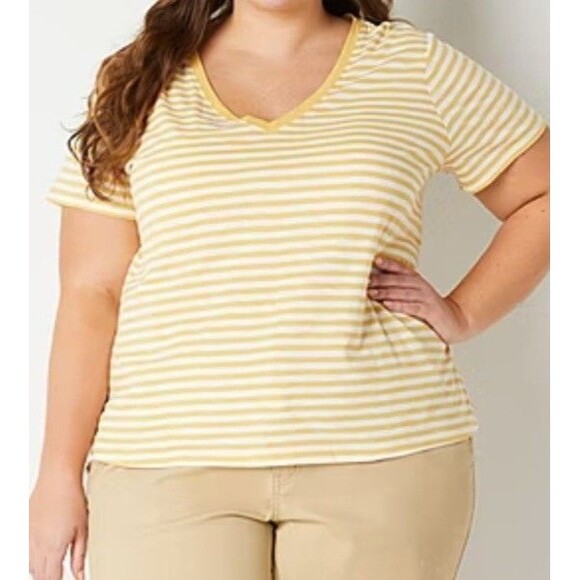 NWT Women's a.n.a. Short Sleeve V-Neck Tee Size 2X Fire Stripe - Picture 1 of 5